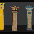 Traditional Decorative Columns With Roof Like Tops Various Designs And Material Textures