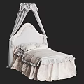 Elegant Single Bed With Textured Headboard And White Tulle Canopy Curtains 3d model