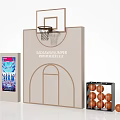 Basketball Themed Photo Spot Featuring Hoop Court Lines Display Board and Basketballs