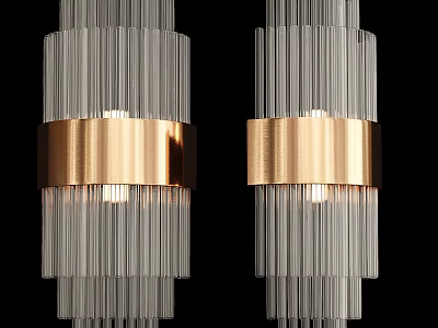 Modern Glass Wall Sconces With Vertical Stripes And Gold Accent Rings 3d model