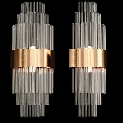 Modern Glass Wall Sconces With Vertical Stripes And Gold Accent Rings 3d model