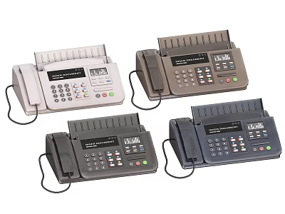 Multiple Colored Fax Machines With Digital Displays And Office Equipment Design 3d model