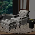 Casual Beige Sofa Set with Matching Ottoman Black Round Side Table and Green Natural View