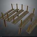 Rustic Outdoor Wooden Platform Structure With Support Posts Planks And Ropes