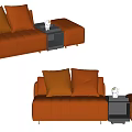 Modern Orange Tufted Sectional Sofa With Plush Pillows And Side Table 3d model