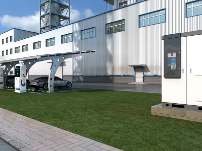 Industrial Equipment For Outdoor Charging Station At Modern Factory Plant With Electric Vehicle 3d model