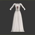 Elegant White Long Dress With Three Quarter Sleeves Square Neckline And Red Bow Decoration