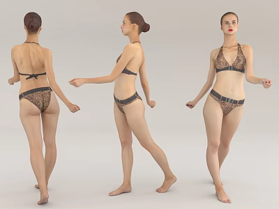 Woman Wearing Leopard Print Bikini Shown From Back Side And Front Angles 3d model