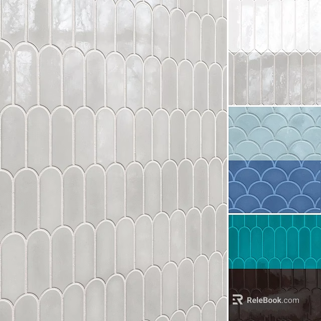 Scalloped Ceramic Tiles In Various Colors For Interior Wall Decoration Design 3d model 