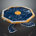 Octagonal Table With Navy Blue Textured Surface Orange Trim And Geometric Legs 3d model