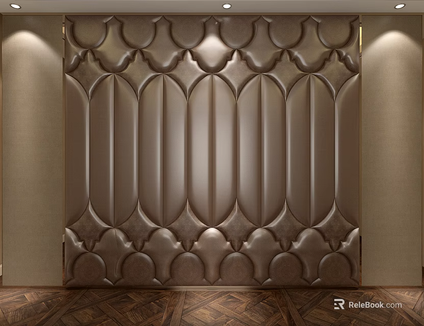 Luxurious Upholstered Wall Panel with Intricate Embossed Pattern for Interior Decoration 3d model 