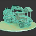 Vintage Multi Wheel Functional Vehicle Model With Excavator Bucket On Base 3d model