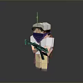 3D Pixel Character Holding Rifle Wearing Hat Mask And Backpack 3d model