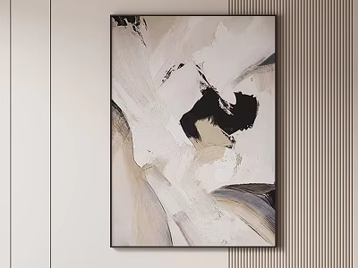 Modern Abstract Painting With Black White Beige Brushstrokes Minimalist Wall Art 3d model
