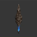 Feathered Fantasy Creature With Blue Neck Brown Feathers Horned Head Open Mouth Standing Pose
