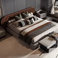 Elegant Double Bed With Brown Upholstered Headboard Green Gray Pillows Nightstands And Bed Bench