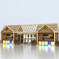 Wooden House Fish And Chips Shop Double Storefront Truss Roof Display Windows And Potted Plants