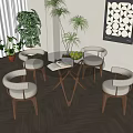 Modern Round Glass Dining Table Set With Curved Backrest Chairs White Cushions And Green Plants