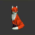 Red Fox Origami Model In Low Poly Style Sitting On Black Surface With Reflection