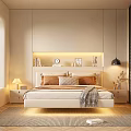 Modern Minimalist Bedroom Interior With Upholstered Bed Nightstands LED Lighting And Cozy Rug