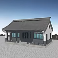 Traditional Chinese Ancient Building with Tiled Roof Carved Windows and White Walls