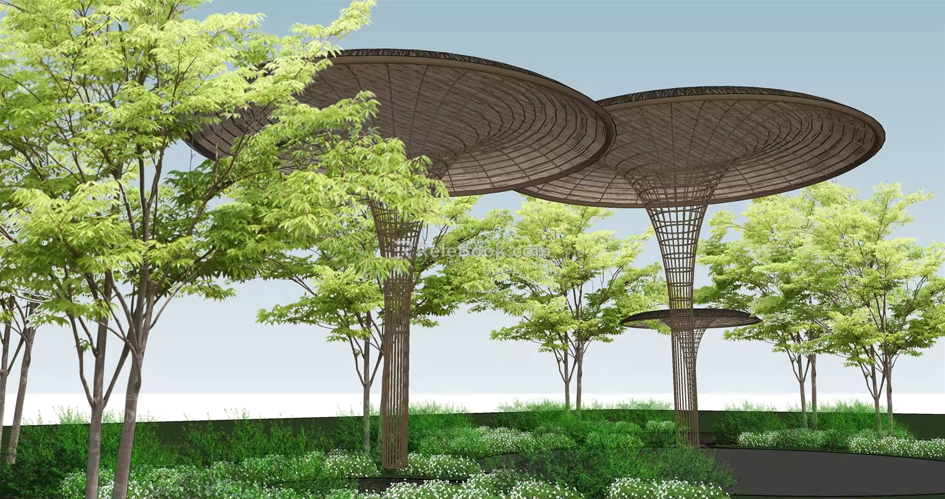 Modern porch frame bamboo mushroom frame construction 3d model