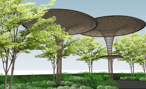 Modern porch frame bamboo mushroom frame construction 3d model