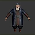 Elderly Man in Blue Robe Red Inner White Beard Blue Hat Ornate Belt Red Shoes