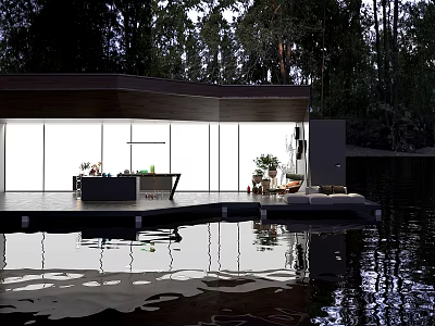 Modern Open Kitchen Interior Design With Island Counter Appliances And Cabinets 3d model