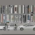 Various Types Of Electric Vehicle Chargers With White Cars Displayed