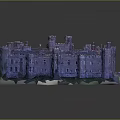 Cartoon Scenic Castle Model With Red Brick Architecture Central Green Courtyard And Tower Structures