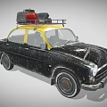 Vintage Black And Yellow Car With Roof Rack Carrying Luggage