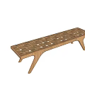 Modern Wooden Bench With Woven Lattice Design And Slanted Legs