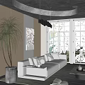 Modern Living Room With Inflatable Sofa Large Windows And Potted Plant