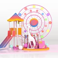 Fun Children's Play Area With Slide Ferris Wheel Giraffe And Colorful Balls