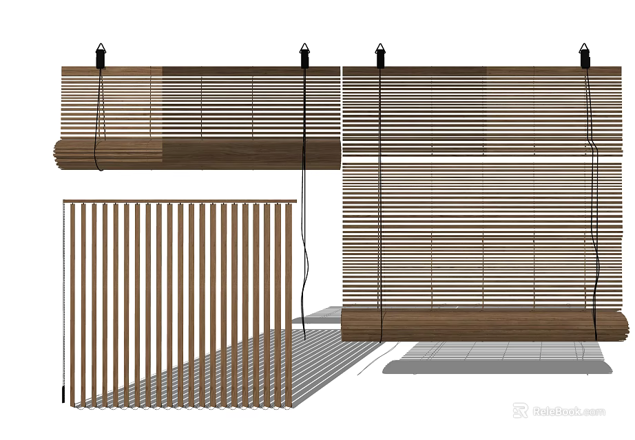 Modern Wooden Venetian Blinds With Various Slat Arrangements For Interior Design 3d model 