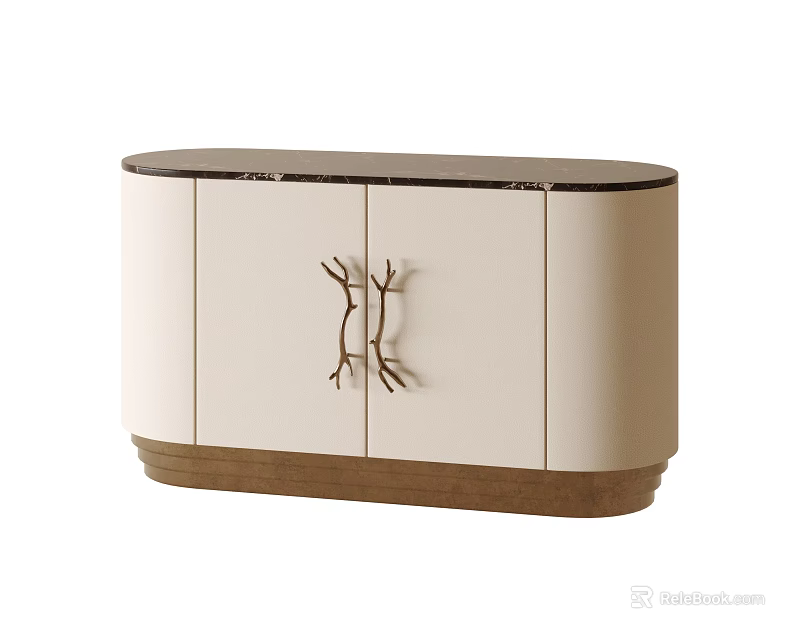 Modern Luxury Marble Top Entryway Side Cabinet With Unique Branch Shaped Handles For Home Storage 3d model 