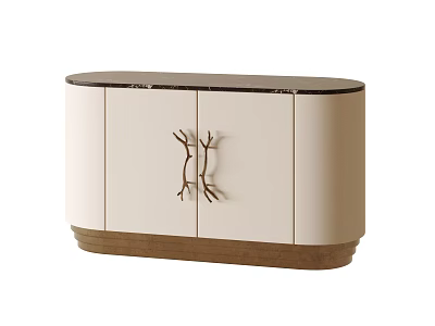 Modern Luxury Marble Top Entryway Side Cabinet With Unique Branch Shaped Handles For Home Storage 3d model