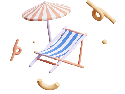 Beach Chair Recliner Sun Umbrella Camping Scene Cartoon Beach Chair 3d model