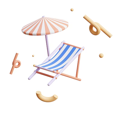 3D Style Decorative Ornament Set Featuring Pink White Striped Umbrella Blue White Striped Lounge Chair 3d model