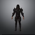 Hooded Dark Armored Warrior Outfit With Spiked Shoulders And Leather Details