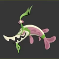 Stylized 3D Decorative Creature With Green Leafy Appendages Pink Fins And White Body