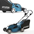 Hyundai Blue Lawn Mower With Grass Collection Bag Wheels And Ergonomic Handle