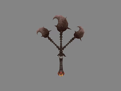 Ornate Fantasy Warhammer With Three Spiked Heads And Bone Structured Flaming Base 3d model