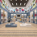 Clothing Store Interior Design With Mannequins Hanging Clothes And Display Racks