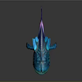 Fantasy Blue Fish Creature with Open Mouth Sharp Teeth and Glowing Purple Fins 3D Render