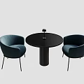 Round Black Dining Table Set Featuring Two Navy Blue Velvet Chairs With Metal Legs