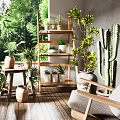 Cozy Villa Balcony With Wooden Flooring Ceiling Lush Greenery Armchair And Painting