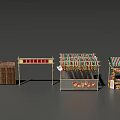 Miniature Market Stall Models Featuring Striped Awnings Displayed Goods And Various Structures 3d model