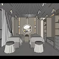 SPA Sauna Interior Design With Massage Beds Circular Decorative Painting And Wooden Walls